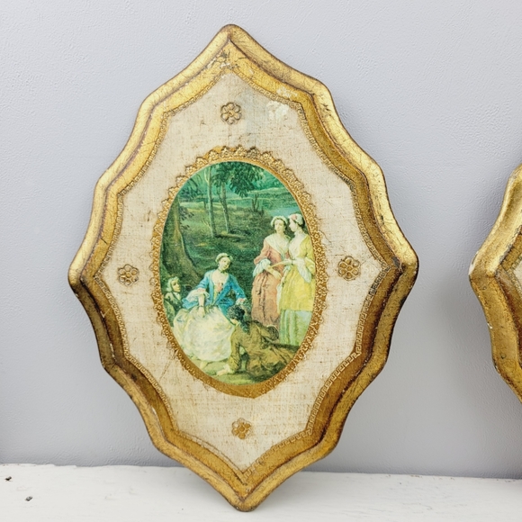 Vintage Italian Wall Art Wood Plaques Florentine Toleware Tole Art Gold Gilt - Picture 2 of 16